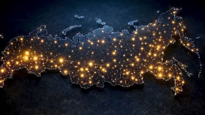 карта россии в огнях